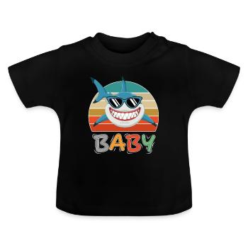 Baby Hai Fisch Tiere Lustig Sonnenbrille - Baby Bio-T-Shirt mit Rundhals - Schwarz - Vorne