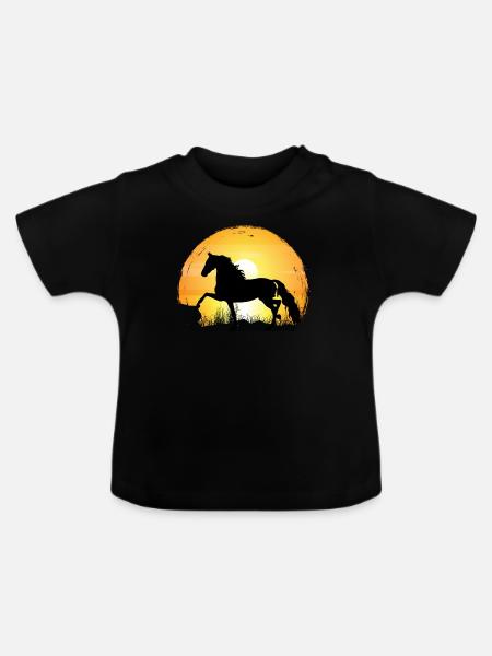 Sonnenuntergang - Morgan Pferd - Baby Bio-T-Shirt mit Rundhals - Schwarz