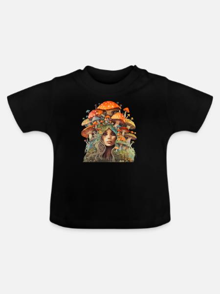 Mutter der Fliegenpilze - Mutter Erde - Baby Bio-T-Shirt mit Rundhals - Schwarz
