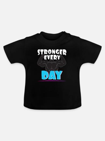Stronger every day - Baby Bio-T-Shirt mit Rundhals - Schwarz