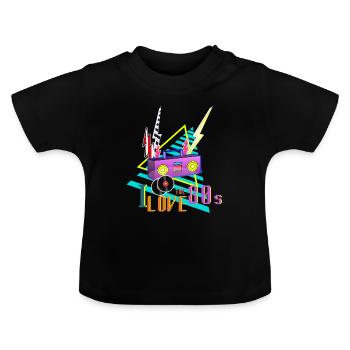 I LOVE THE 80s Ich liebe die 80er Party Stereo - Baby Bio-T-Shirt mit Rundhals - Schwarz - Vorne