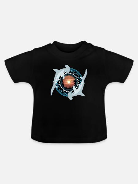 Hammerhai Hawaiianisch - Baby Bio-T-Shirt mit Rundhals - Schwarz