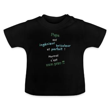 papa ingernieur bricoleur - T-shirt bio col rond Bébé - noir - Devant