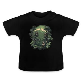 Affe Affen Jungle Natur Palmen Äffchen Berge Wald - Baby Bio-T-Shirt mit Rundhals - Schwarz - Vorne