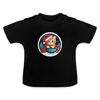 getigerte Weihnachtskatze - Baby Bio-T-Shirt mit Rundhals - Schwarz - Vorne