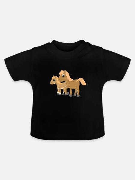 Pferde mit Fohlen - Baby Bio-T-Shirt mit Rundhals - Schwarz
