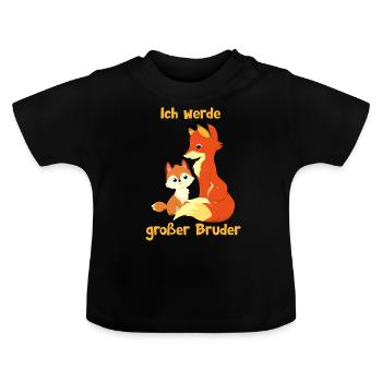 Ich werde großer Bruder Fuchs Füchse - Baby Bio-T-Shirt mit Rundhals - Schwarz - Vorne