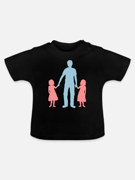 Vater 2 Töchter - Baby Bio-T-Shirt mit Rundhals - Schwarz