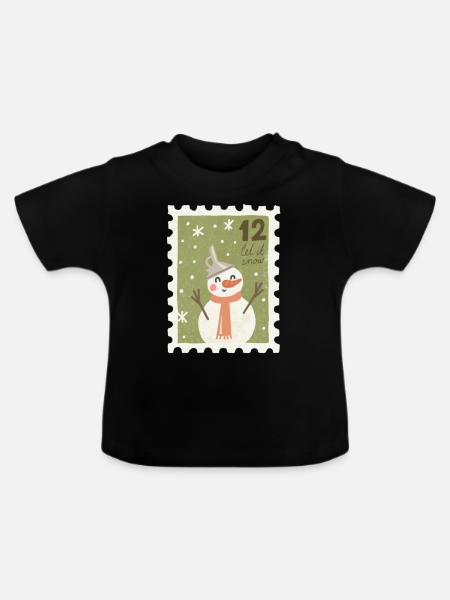 Briefmarke Schneemann - Baby Bio-T-Shirt mit Rundhals - Schwarz