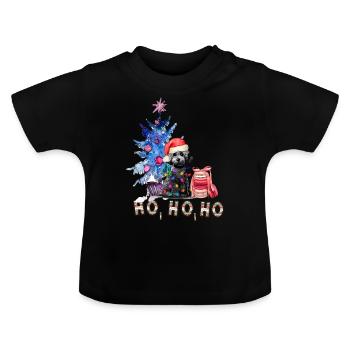 Weihnachtshund Pudel - Baby Bio-T-Shirt mit Rundhals - Schwarz - Vorne