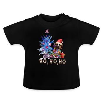 Weihnachtshund Boxer - Baby Bio-T-Shirt mit Rundhals - Schwarz - Vorne