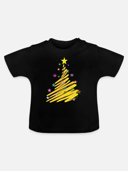Weihnachtsstern-Baum - Baby Bio-T-Shirt mit Rundhals - Schwarz