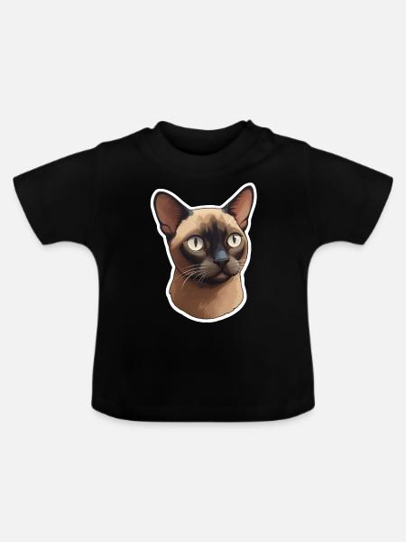 Burma-Katzenkopf - Baby Bio-T-Shirt mit Rundhals - Schwarz