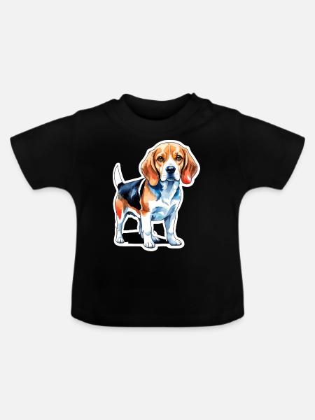 Beagle Wasserfarben - Baby Bio-T-Shirt mit Rundhals - Schwarz