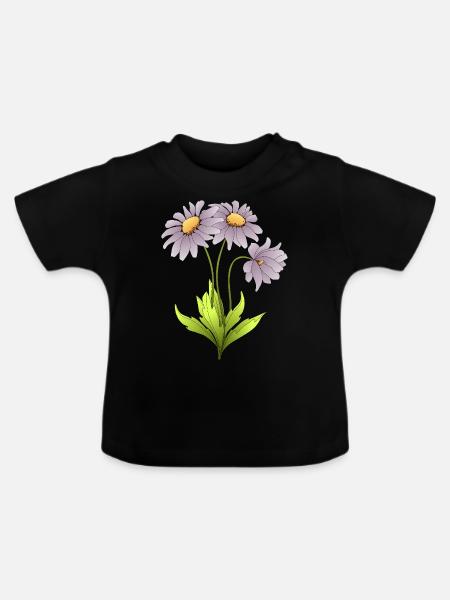 Blumen - Baby Bio-T-Shirt mit Rundhals - Schwarz