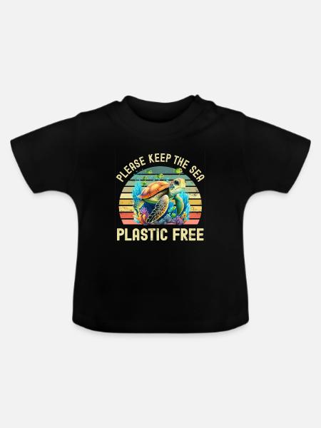 Meeresschildkröte Umweltschutz - Baby Bio-T-Shirt mit Rundhals - Schwarz
