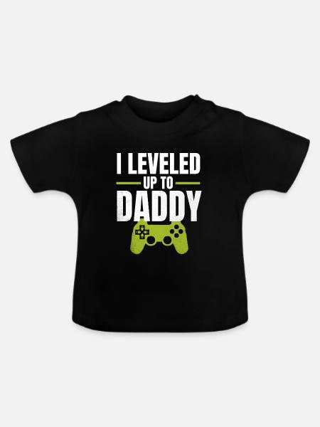 I Leveled Up to Daddy - Baby Bio-T-Shirt mit Rundhals - Schwarz