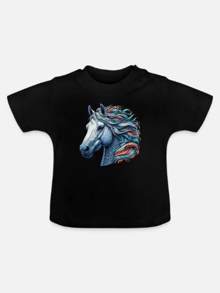 Pferd - Baby Bio-T-Shirt mit Rundhals - Schwarz