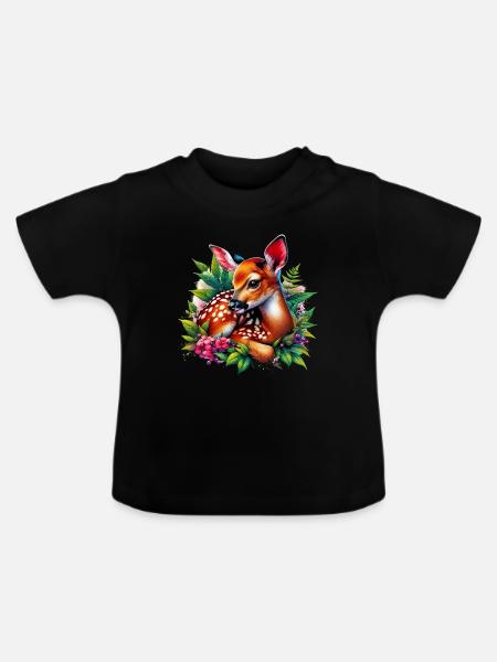 Rehbraun - Baby Bio-T-Shirt mit Rundhals - Schwarz
