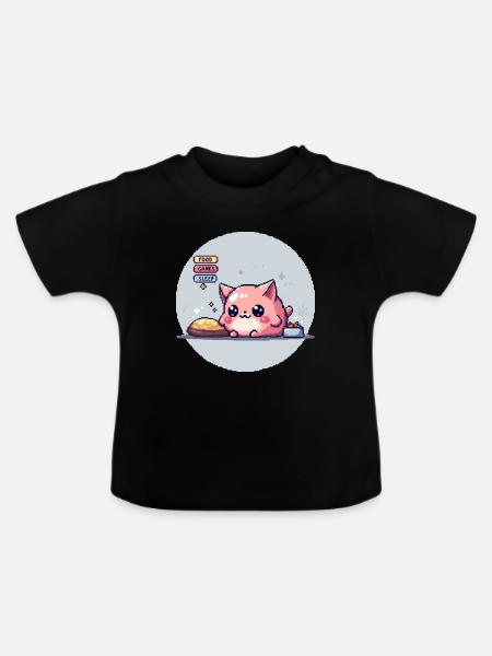 Pixel Pet - Retro Gaming - Baby Bio-T-Shirt mit Rundhals - Schwarz
