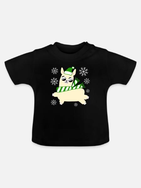 Llama – Weihnachten - Baby Bio-T-Shirt mit Rundhals - Schwarz