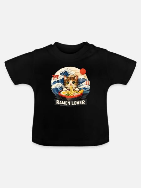 Katze Ramen Anime - Baby Bio-T-Shirt mit Rundhals - Schwarz
