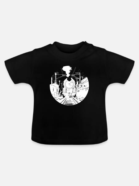 Eisenbahn Skizze - Baby Bio-T-Shirt mit Rundhals - Schwarz