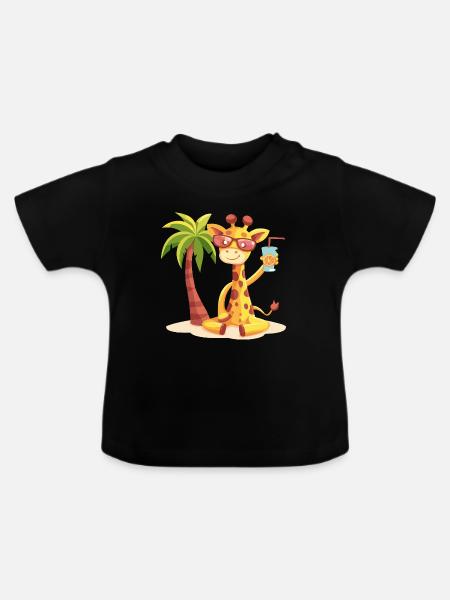 Giraffe Sommer Palme - Baby Bio-T-Shirt mit Rundhals - Schwarz
