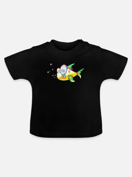 Fisch lustig Kinder Geschenk - Baby Bio-T-Shirt mit Rundhals - Schwarz