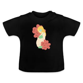 Cadeau de naissance de grossesse de fleurs - T-shirt bio col rond Bébé - noir - Devant