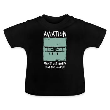 Airplane - Baby Organic T-Shirt with Round Neck - black - Front