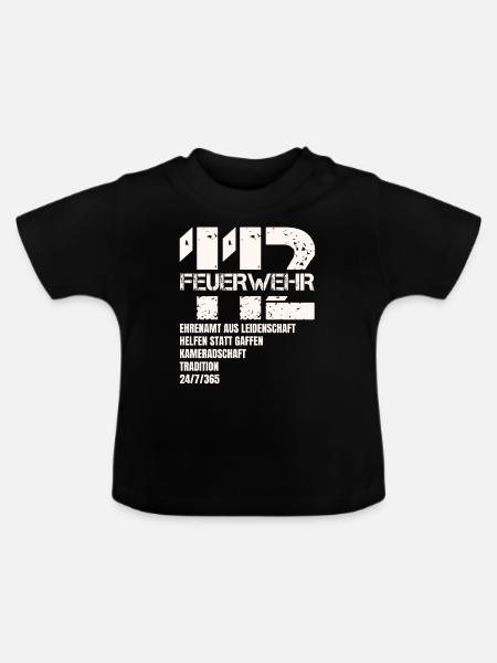 112 Feuerwehr Geschenk - Baby Bio-T-Shirt mit Rundhals - Schwarz