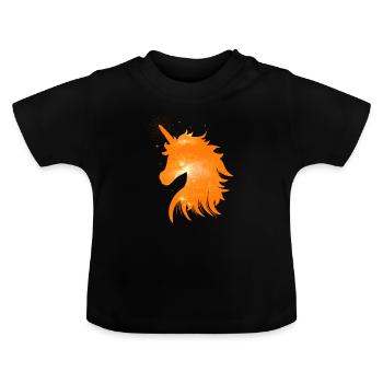 Orange unicorn great motif with magical space - Baby Organic T-Shirt with Round Neck - black - Front