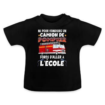 Camion De Pompier Humour Pour Mon Garçon - T-shirt bio col rond Bébé - noir - Devant