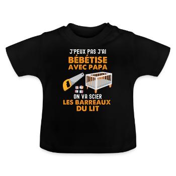Je peux pas j'ai bebetise avec papa Cadeau Bébé - T-shirt bio col rond Bébé - noir - Devant