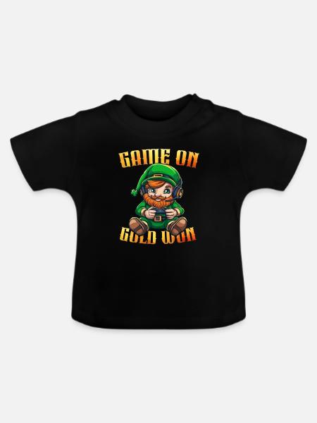 Cute Leprechaun Gamer - Baby Bio-T-Shirt mit Rundhals - Schwarz