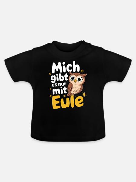 Nachteule Eule Eulen Vogel - Baby Bio-T-Shirt mit Rundhals - Schwarz