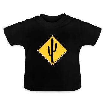 Cactus traffic sign stop - Baby Organic T-Shirt with Round Neck - black - Front