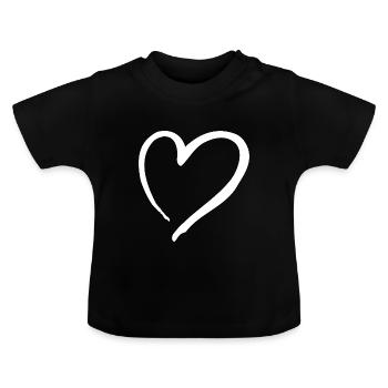 Heart white brushstroke - Baby Organic T-Shirt with Round Neck - black - Front