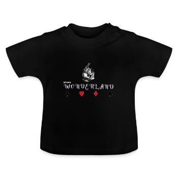 Sweet motif with rabbit and playing cards - Baby Organic T-Shirt with Round Neck - black - Front