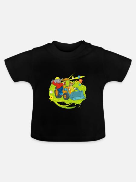 Benjamin Blümchen und Otto mit Schaufelbagger - Baby Bio-T-Shirt mit Rundhals - Schwarz