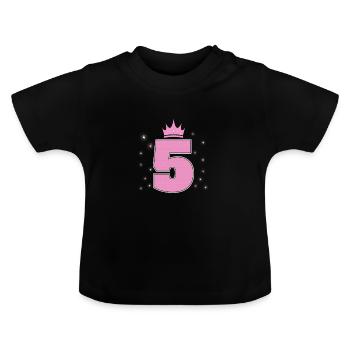 Birthday 5 years with crown - Baby Organic T-Shirt with Round Neck - black - Front