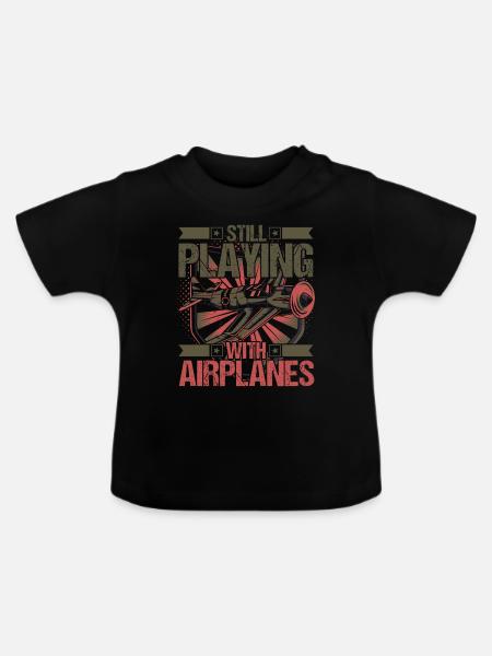 Airplane Aircraft Aviator Pilot - Baby Bio-T-Shirt mit Rundhals - Schwarz