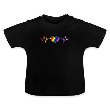 LGBTQ Heartbeat Gay Lesbian Homo Gift - Baby Organic T-Shirt with Round Neck - black - Front
