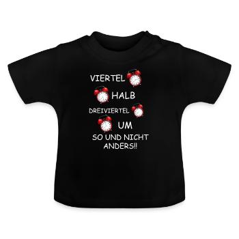 Uhrzeit im Osten , DDR Viertel Halb Dreiviertel - Baby Bio-T-Shirt mit Rundhals - Schwarz - Vorne