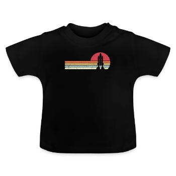Impression de la navette spatiale. Lancement d'une fusée de style rétro - T-shirt bio col rond Bébé - noir - Devant