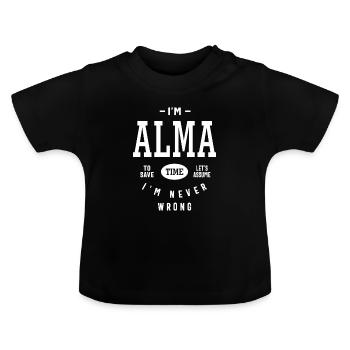 Alma personalisierter Name Geburtstagsgeschenk - Baby Bio-T-Shirt mit Rundhals - Schwarz - Vorne