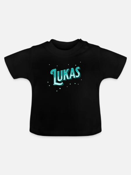 Lukas Namen personalisiert - Baby Bio-T-Shirt mit Rundhals - Schwarz