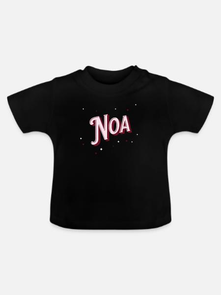 Noa Namen personalisiert - Baby Bio-T-Shirt mit Rundhals - Schwarz