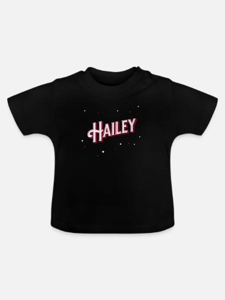 Hailey Namen personalisiert - Baby Bio-T-Shirt mit Rundhals - Schwarz